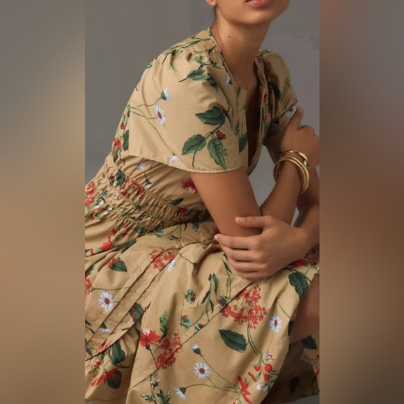 Anthropologie Tan Floral Maxi Dress - Picture 2 of 4